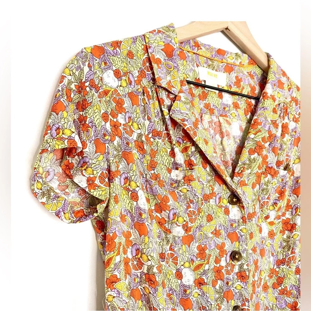 Anthropologie Maeve Button Down Citrus Tie Shirt Sz 8 - Picture 7 of 13